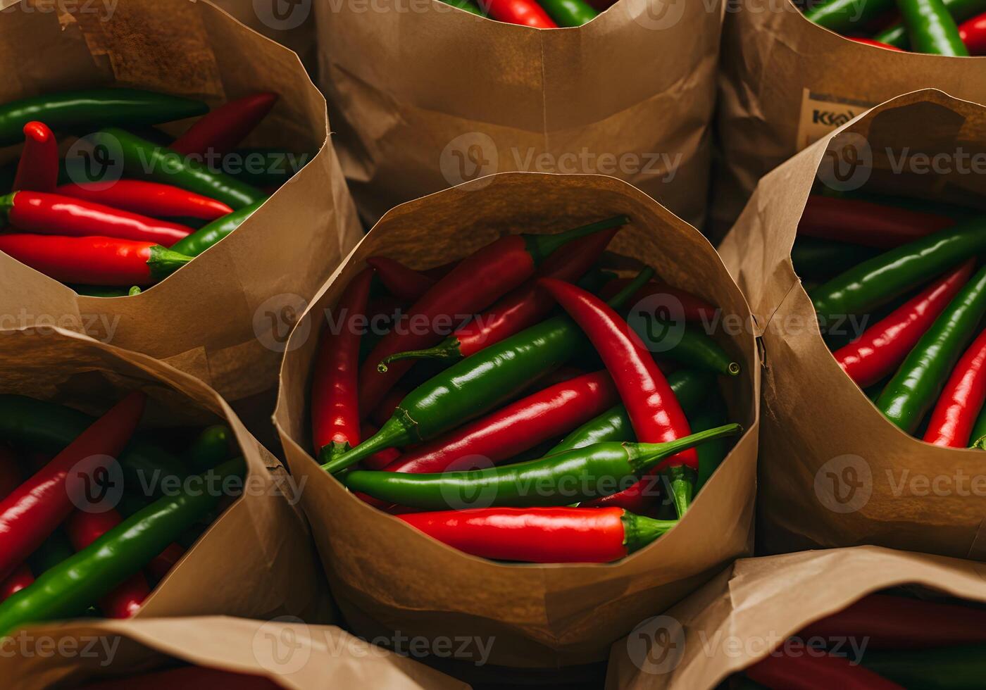 Red and Green Chili Pepper in Paper Bag photo