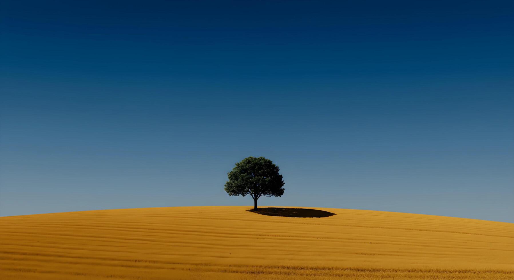 Lone Tree on Golden Field Under Blue Sky photo