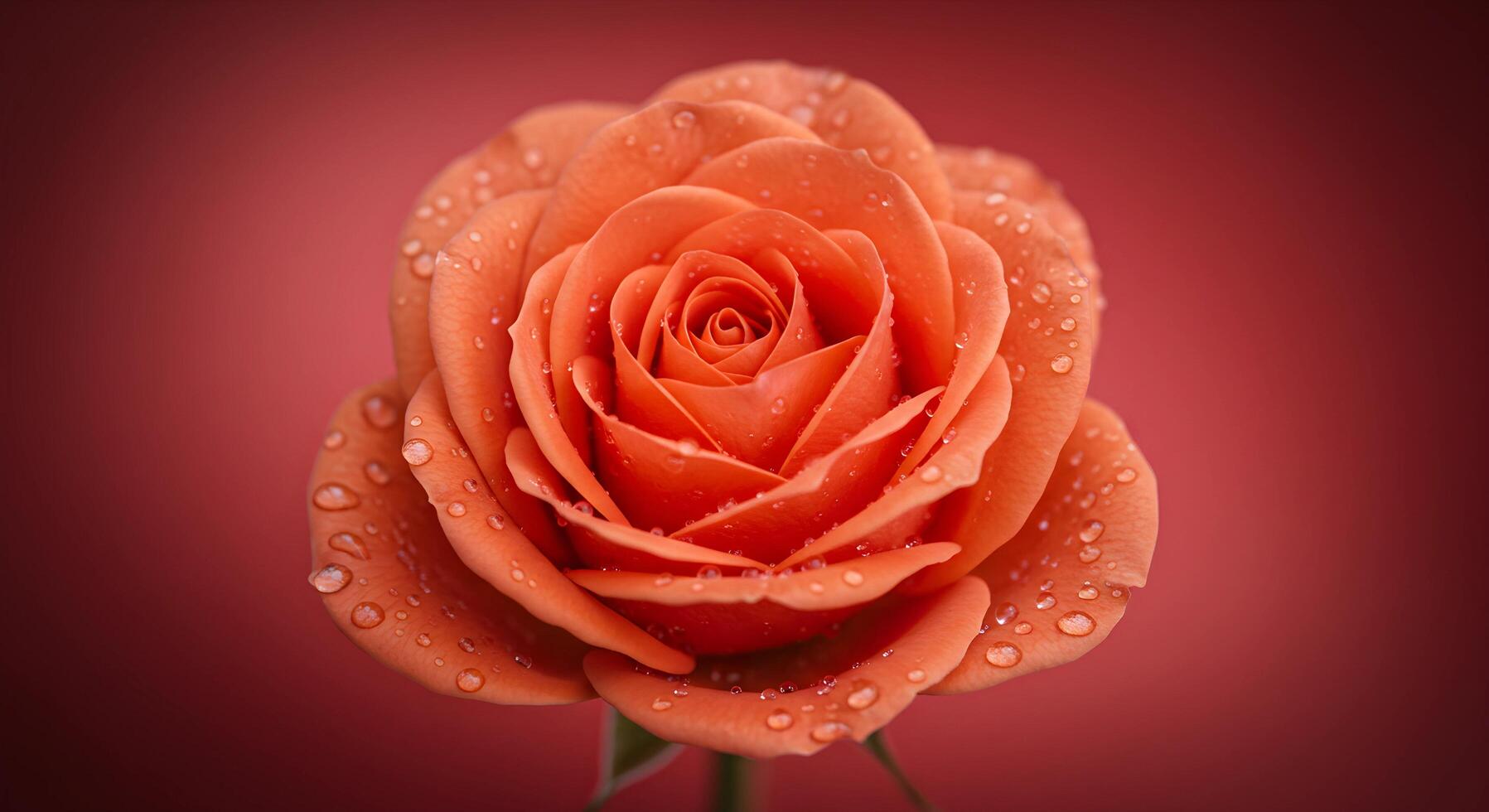 Orange Rose with Water Droplets on Red Background photo