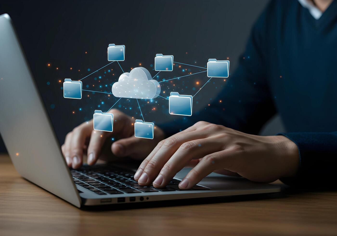 Cloud Network with Person Typing on Laptop photo