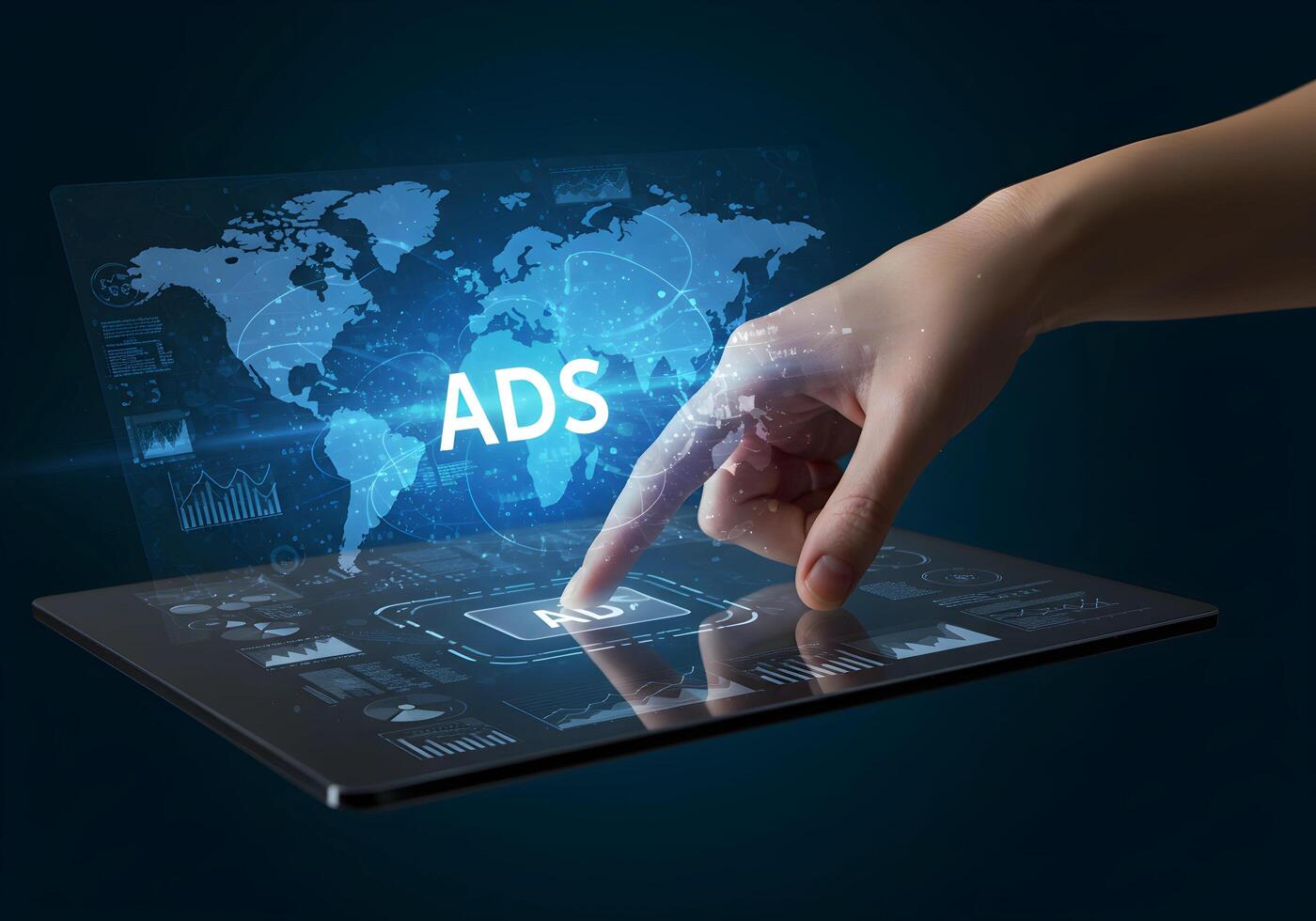 Online Ads on Tablet with World Map photo