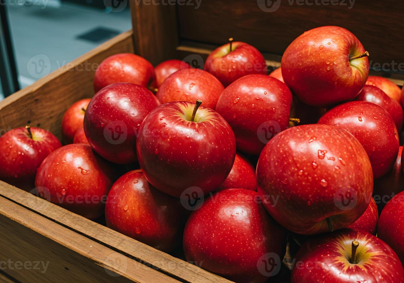 Fresh Red Apple in Wood Crate photo
