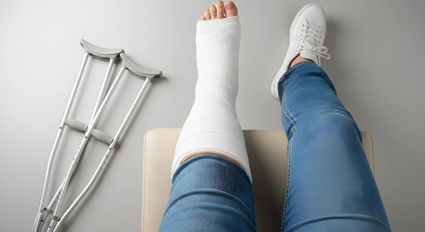 Leg Cast and Crutches for Injury Recovery photo