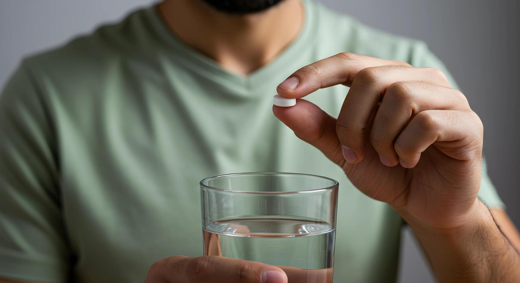 Man with Pill and Water Glass photo