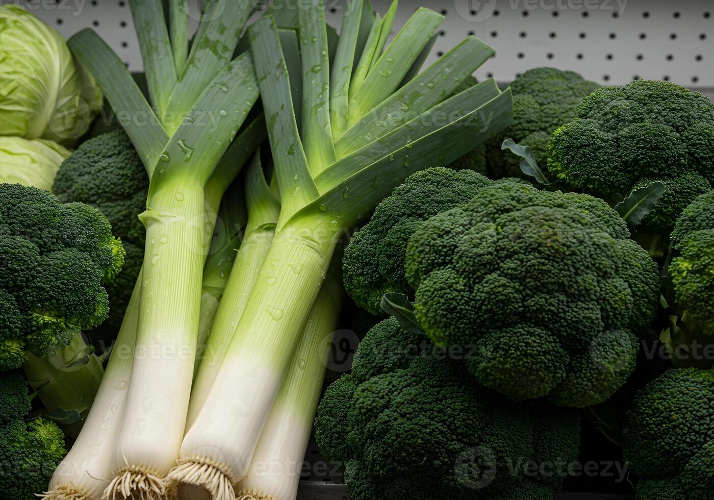 Leek Broccoli and Cabbage Still Life photo
