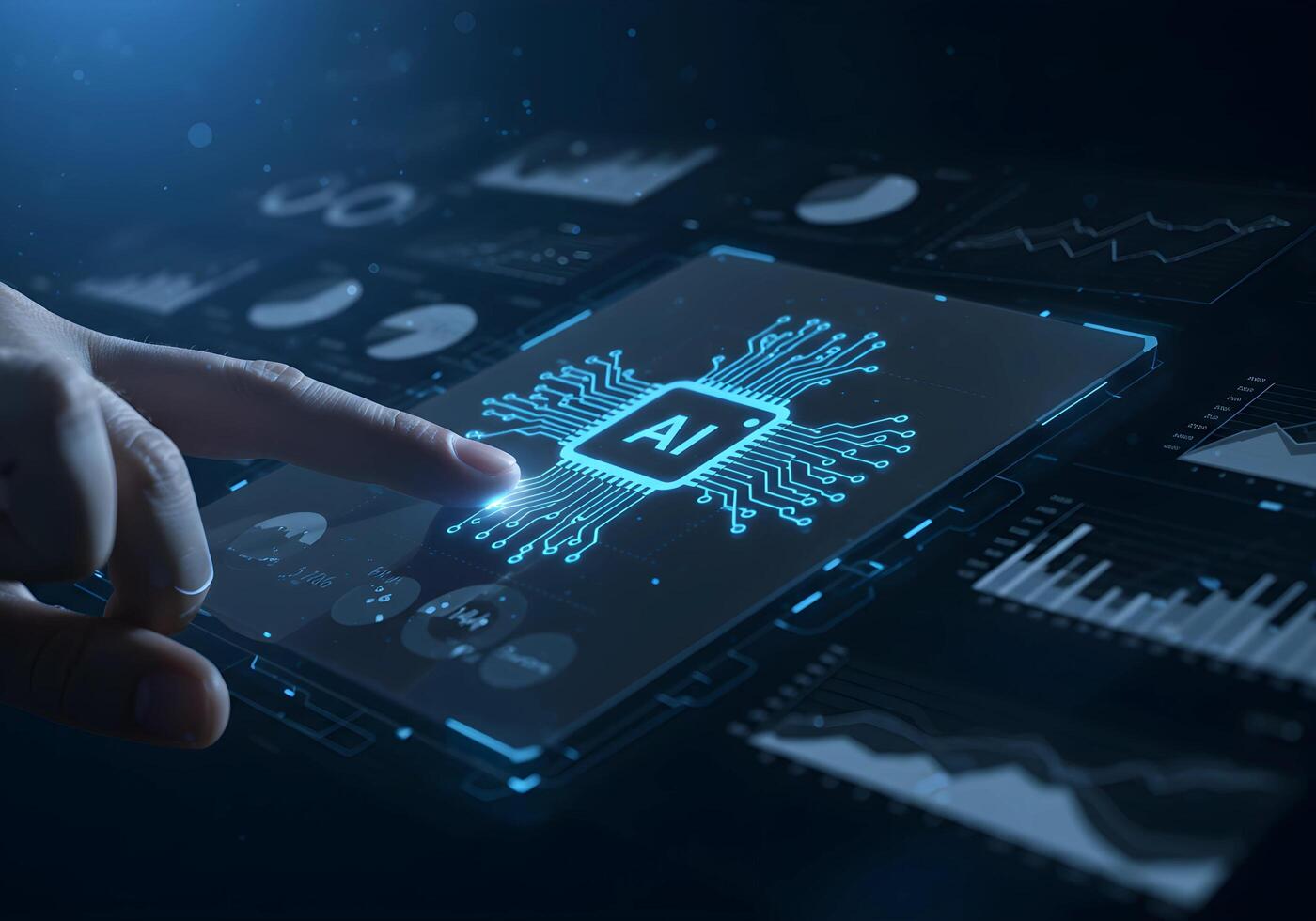Ai Concept on Touchscreen Display with Finger photo