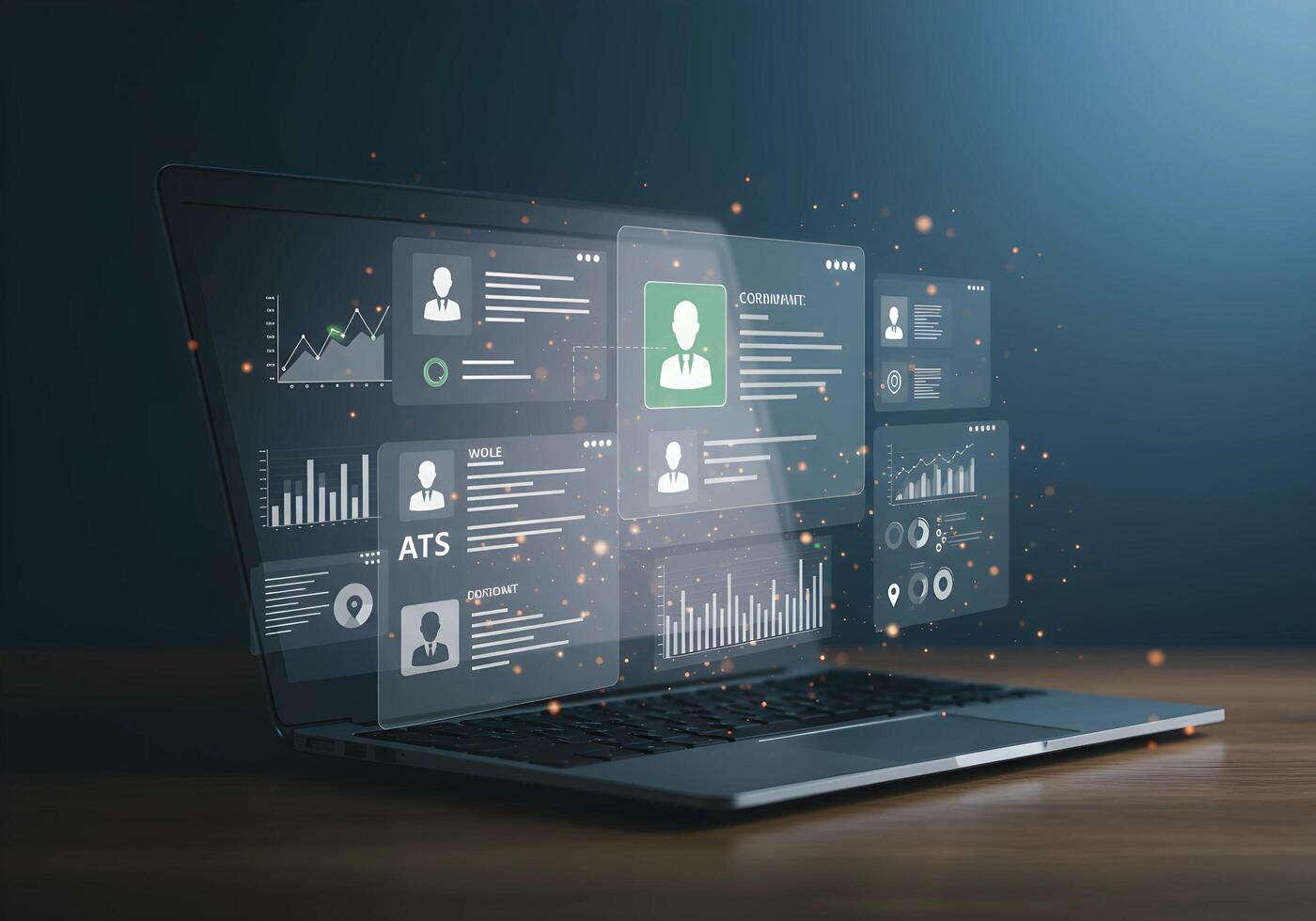 Laptop with Data Charts and User Profiles on Screen photo