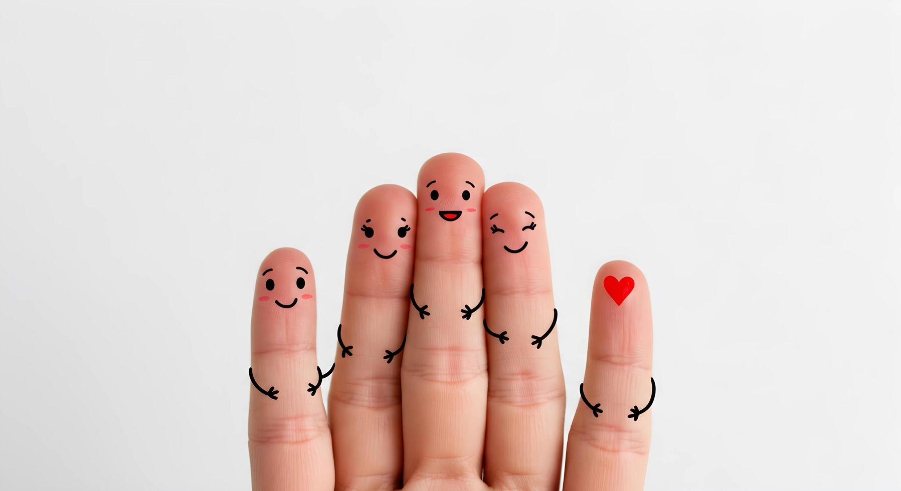 Fingers with Faces and Red Heart photo