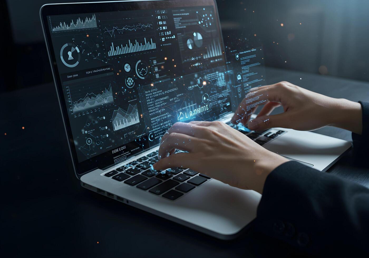 Data Analysis on Laptop Computer with Charts and Graphs photo