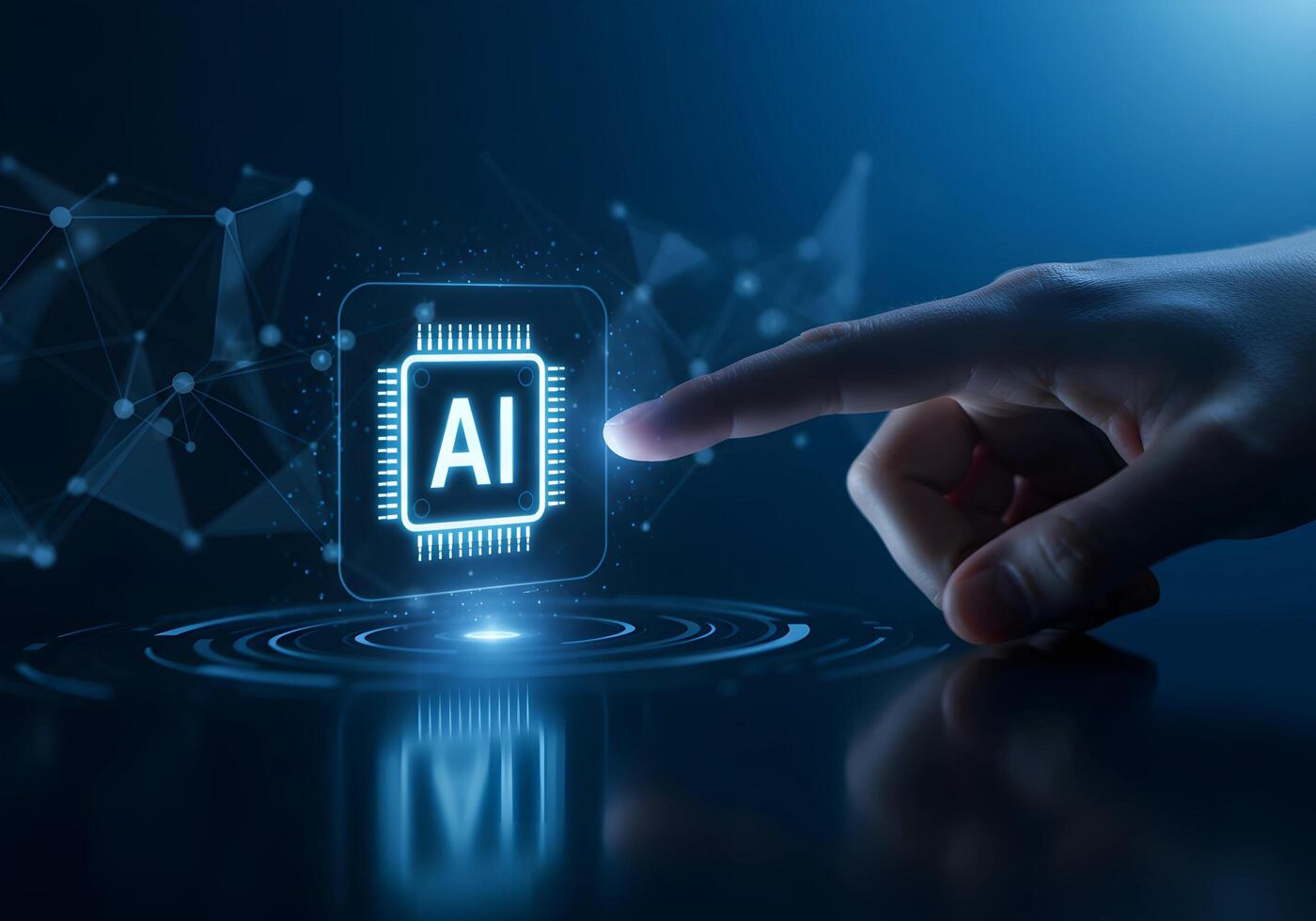 Artificial Intelligence Chip with Hand Touching Interface in Blue photo