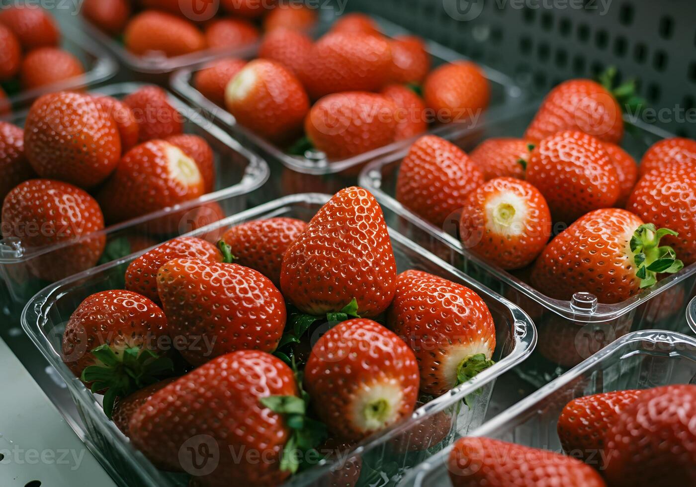 Fresh Strawberries in Plastic Containers. photo