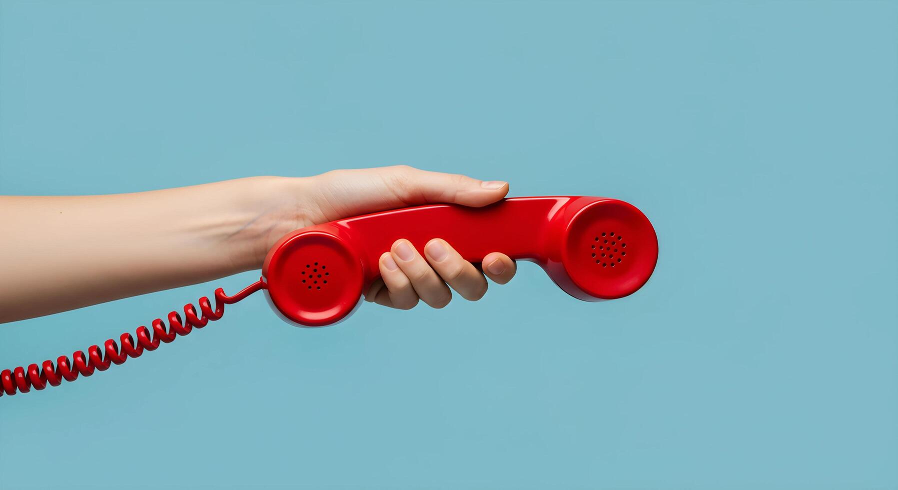 Red Phone Receiver Held by Hand photo