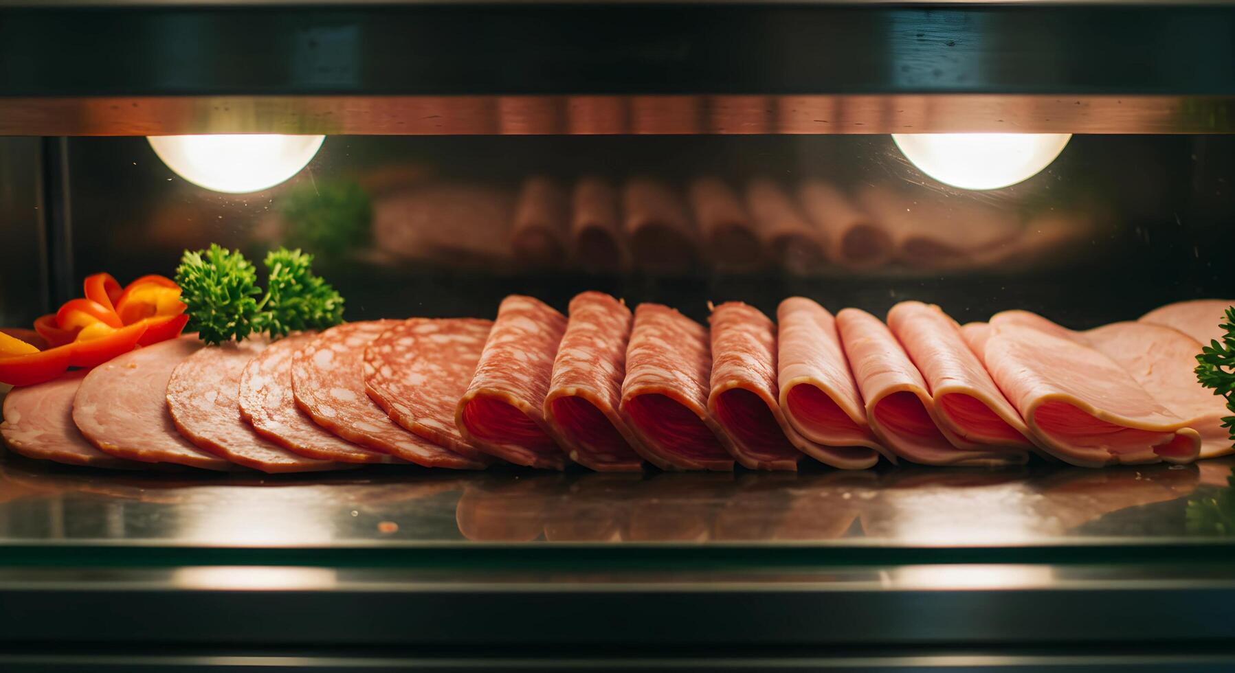 Sliced Meat Display with Pepper and Parsley photo