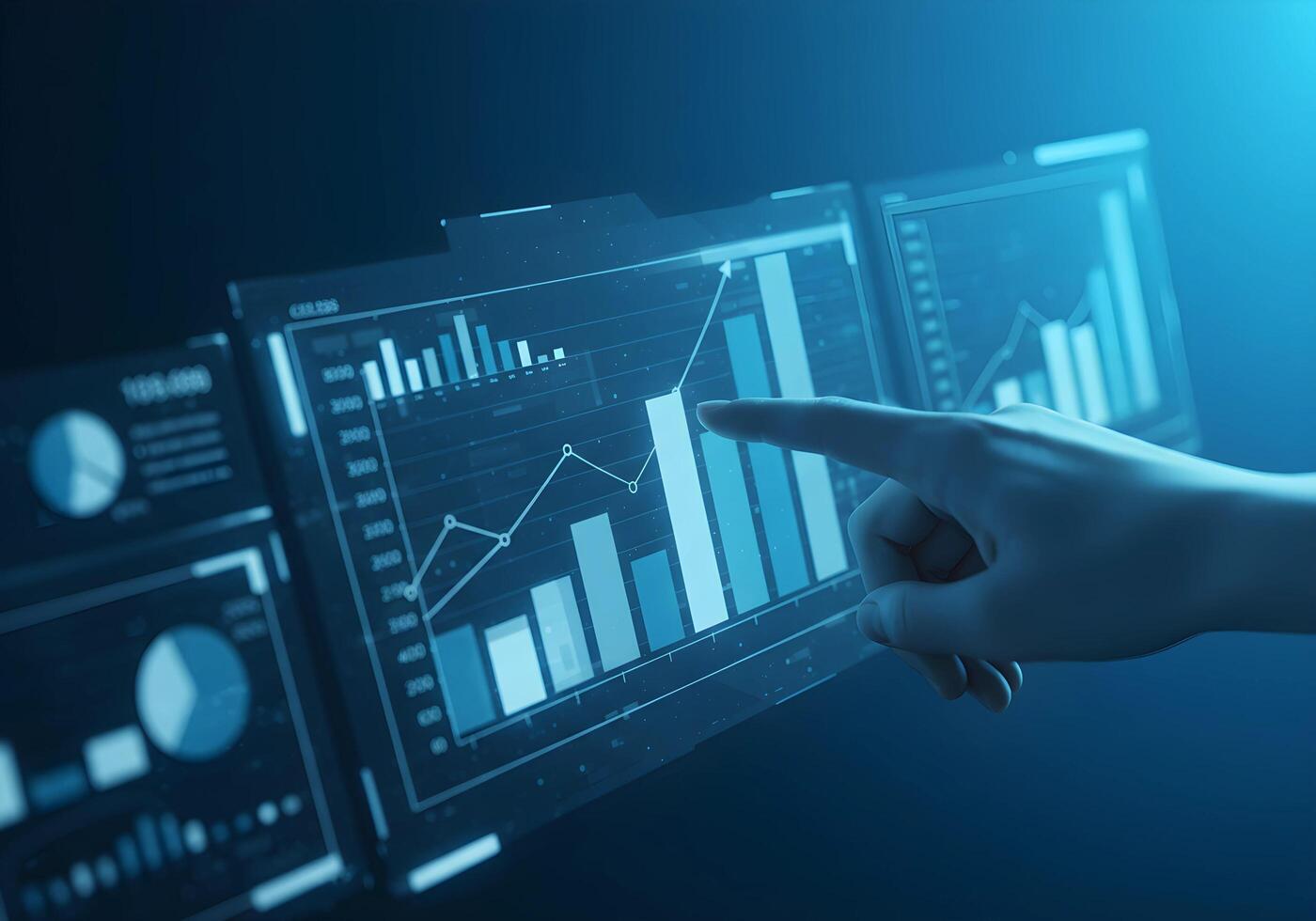 Financial Data Charts Analysis Hand Pointing at Bar photo