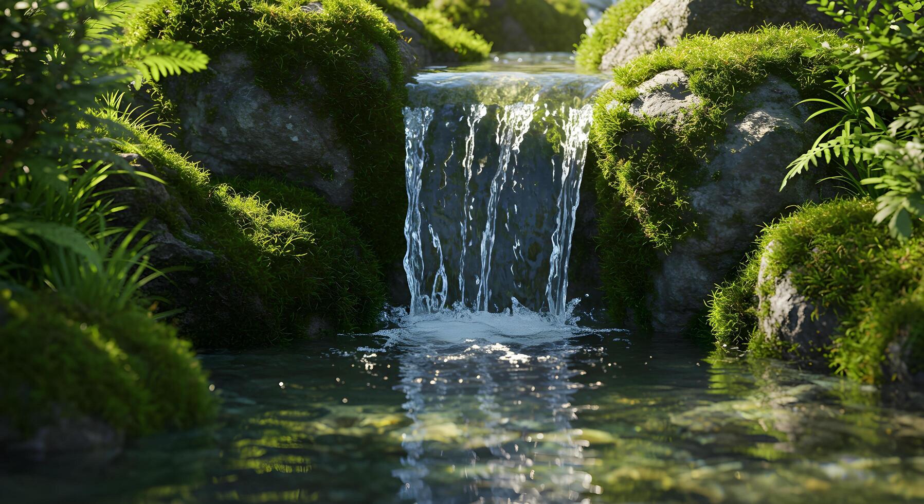 Waterfall with Mossy Rock photo