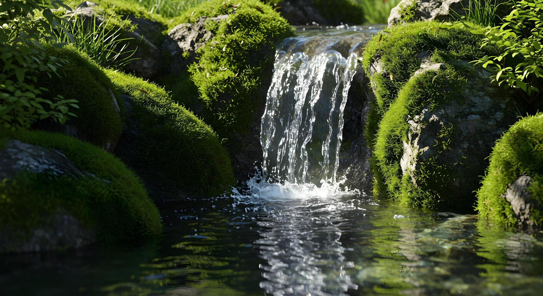 Waterfall Over Mossy Rocks photo