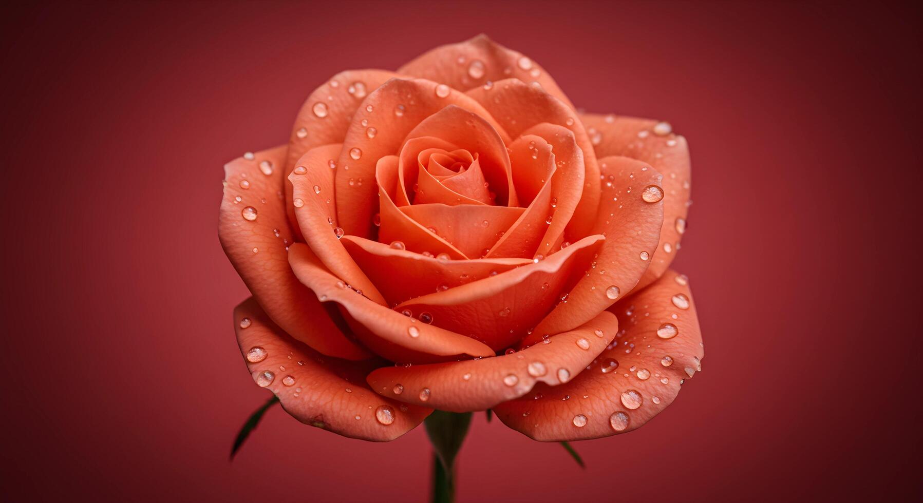 Peach Rose with Water Droplets on Red Background photo