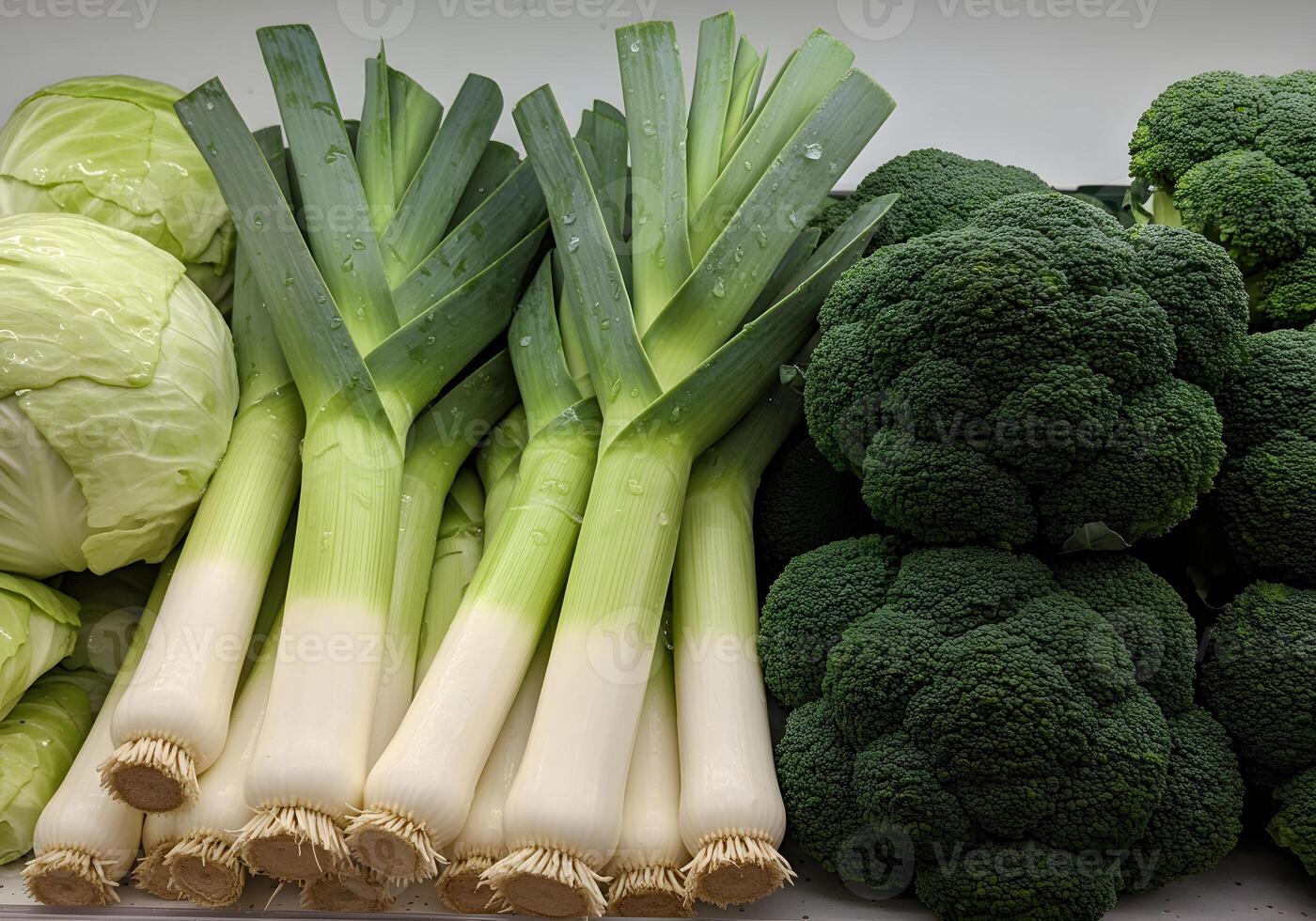 Fresh Leek Broccoli and Cabbage photo