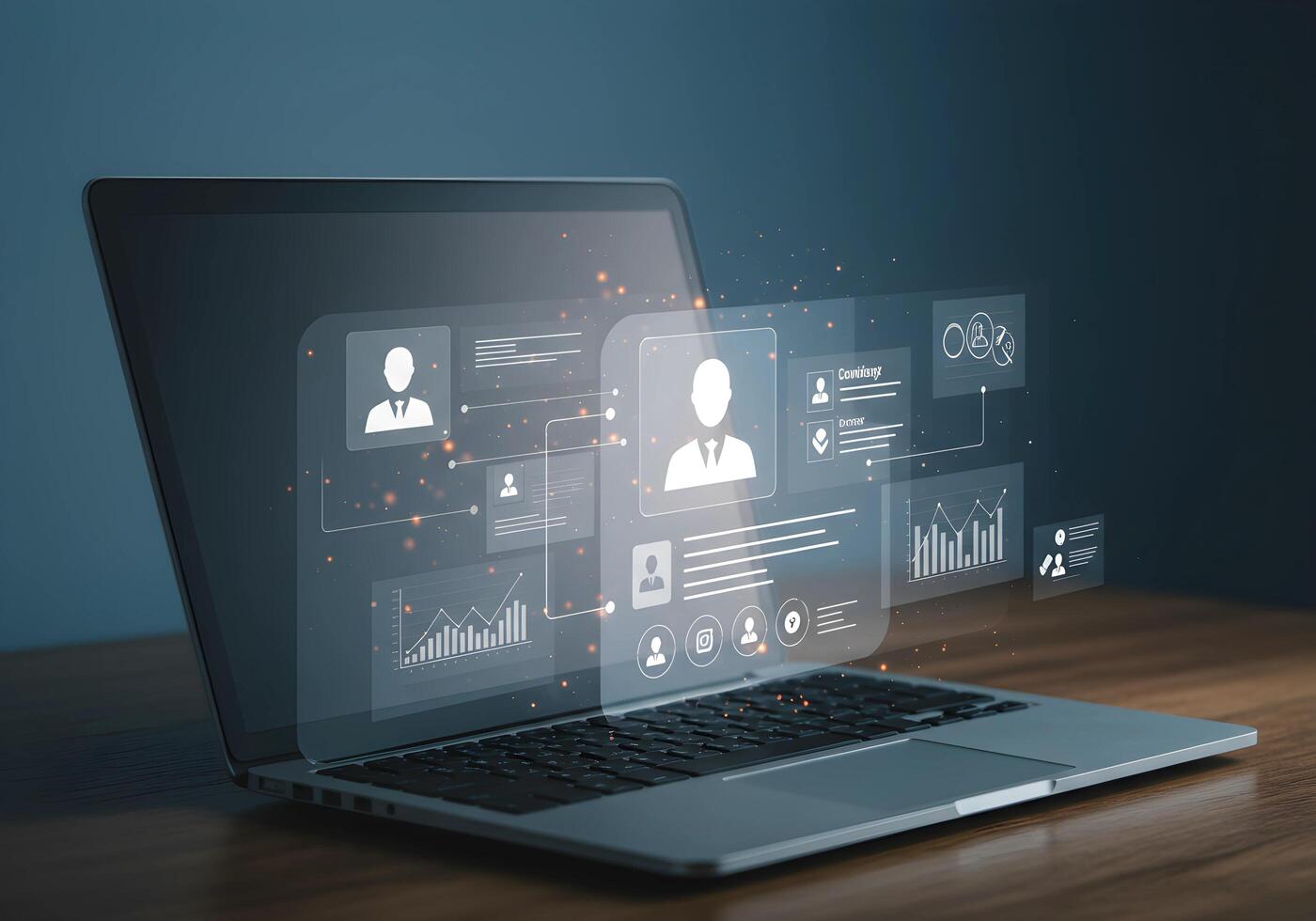 Laptop Screen Displaying Profile Data and Graphs photo
