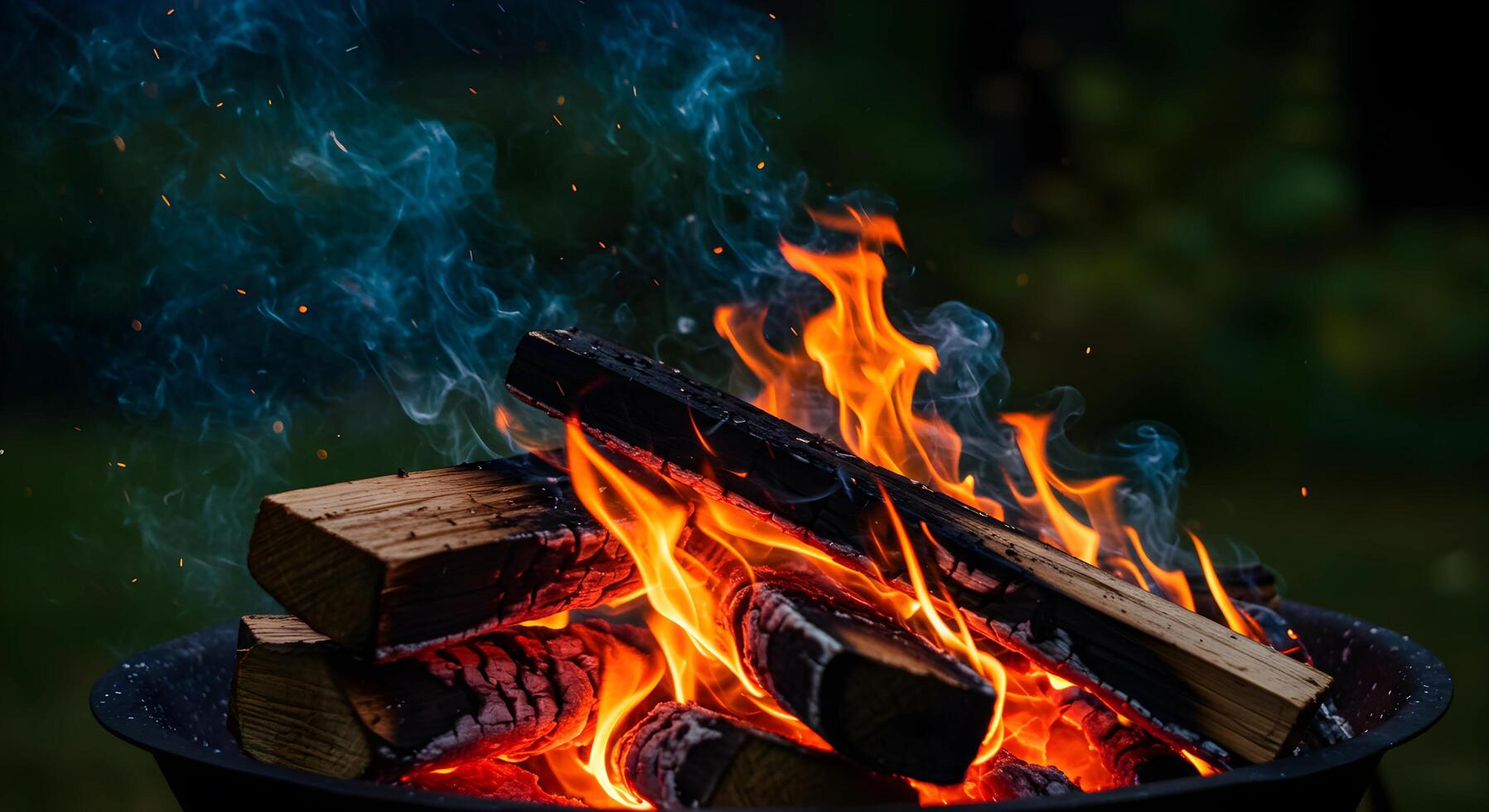Burning Fire with Wood and Smoke photo