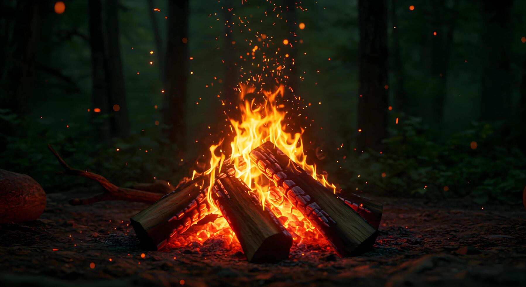 Campfire with Logs in Forest Setting photo