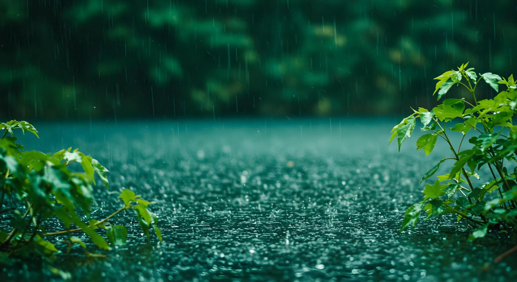 Rain Falling in Forest photo