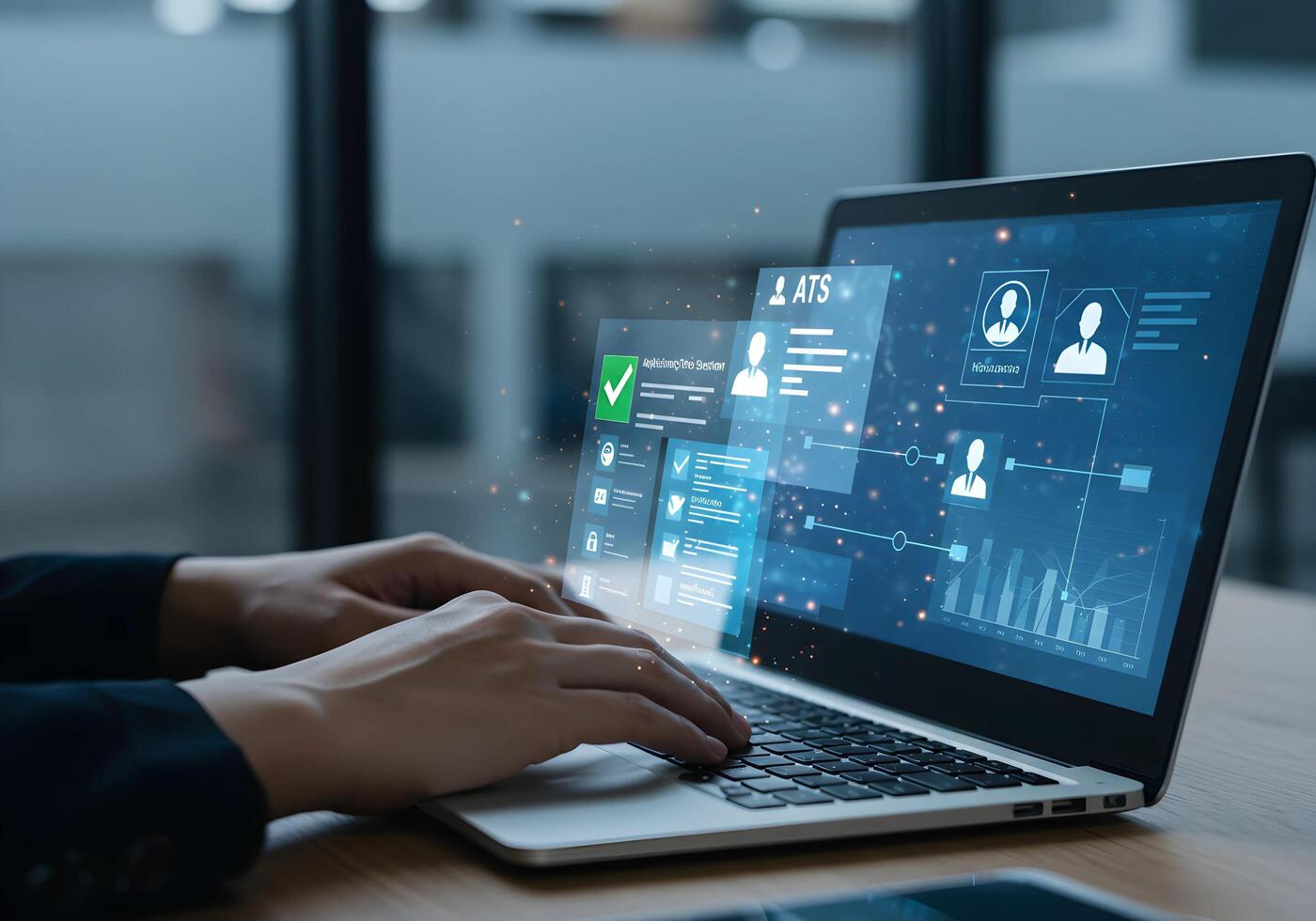 Person Uses Laptop for Application Tracking System photo
