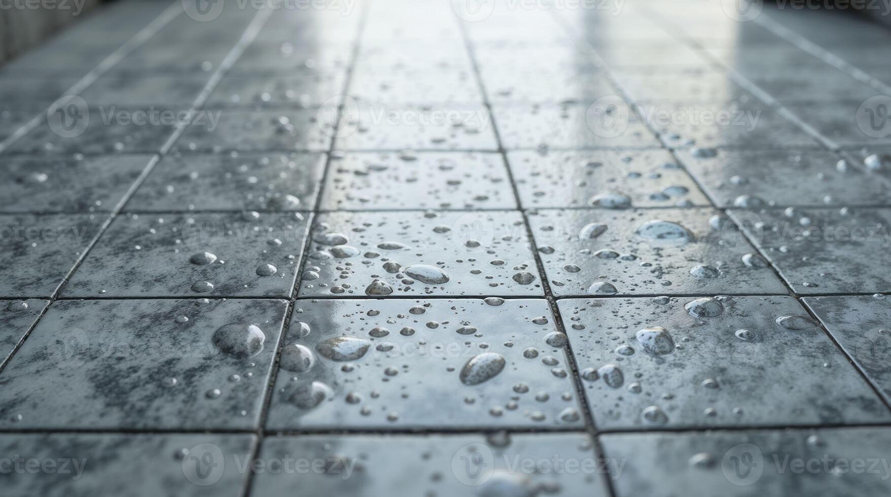 Wet marble tiles with water droplets and soft reflections photo