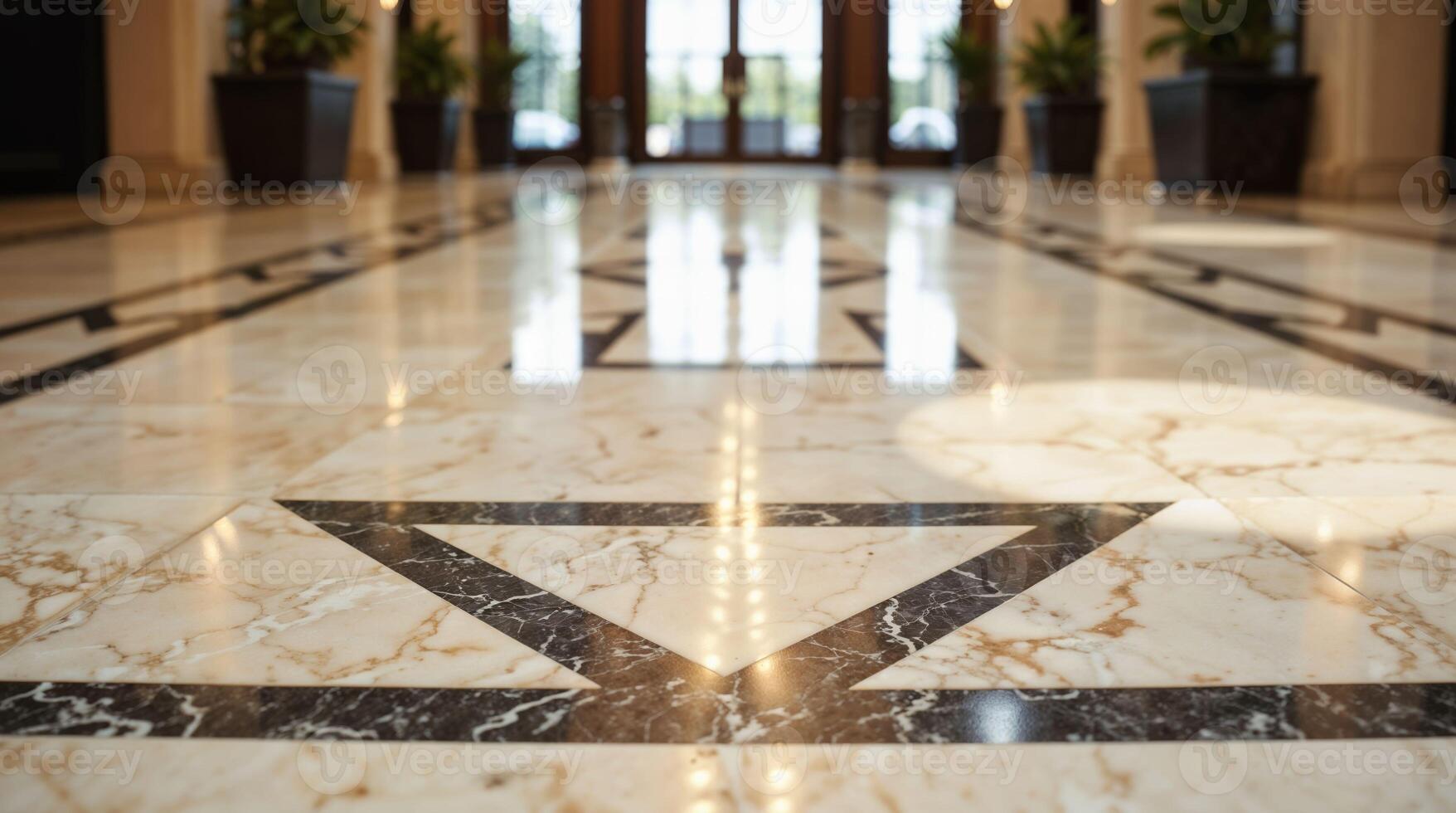 Luxury marble floor with geometric black stone pattern photo