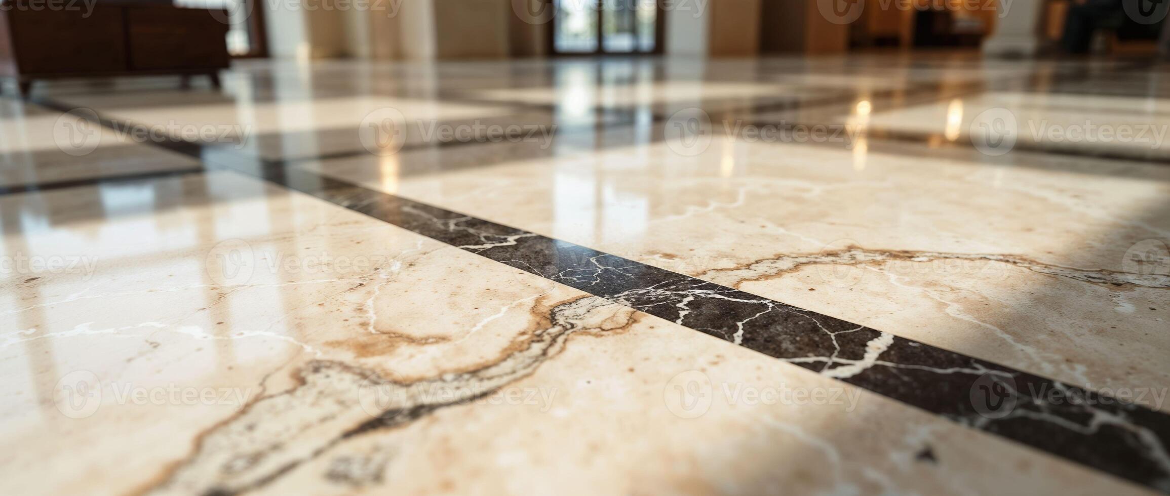 Elegant corridor with reflective marble tile flooring photo