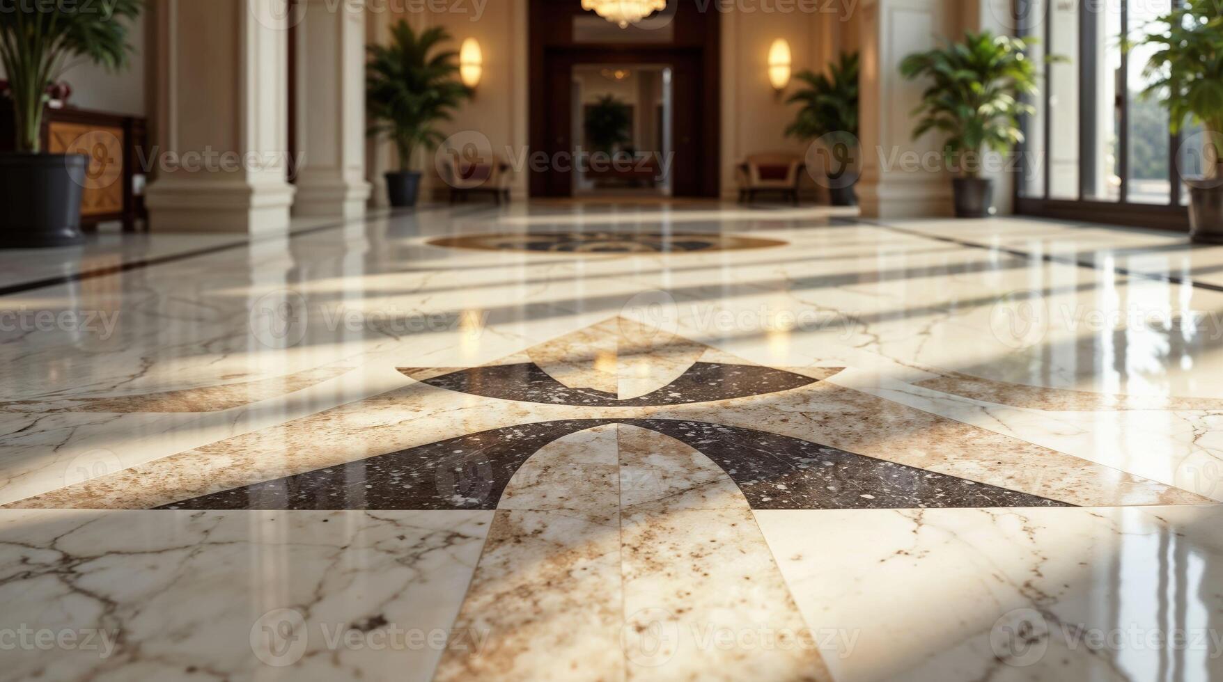 Luxury marble floor in elegant hotel lobby interior photo