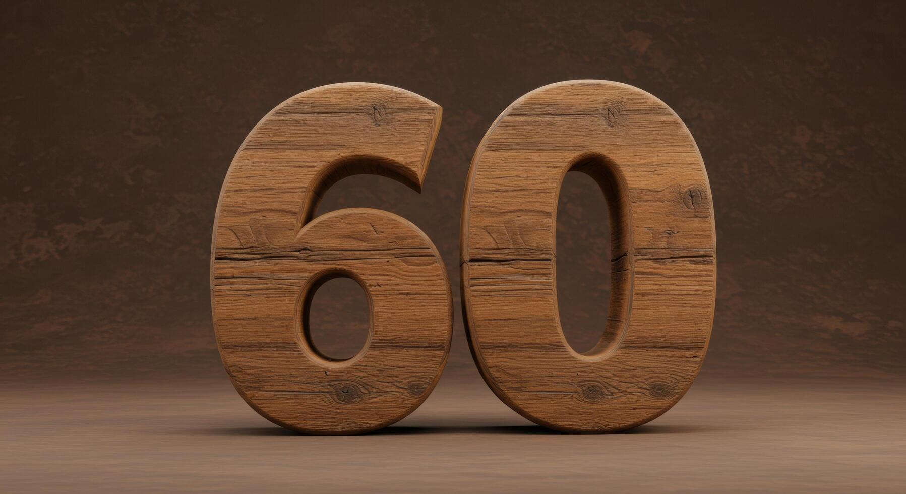 Rustic Wooden Number Sixty A Detailed, Textured Image photo