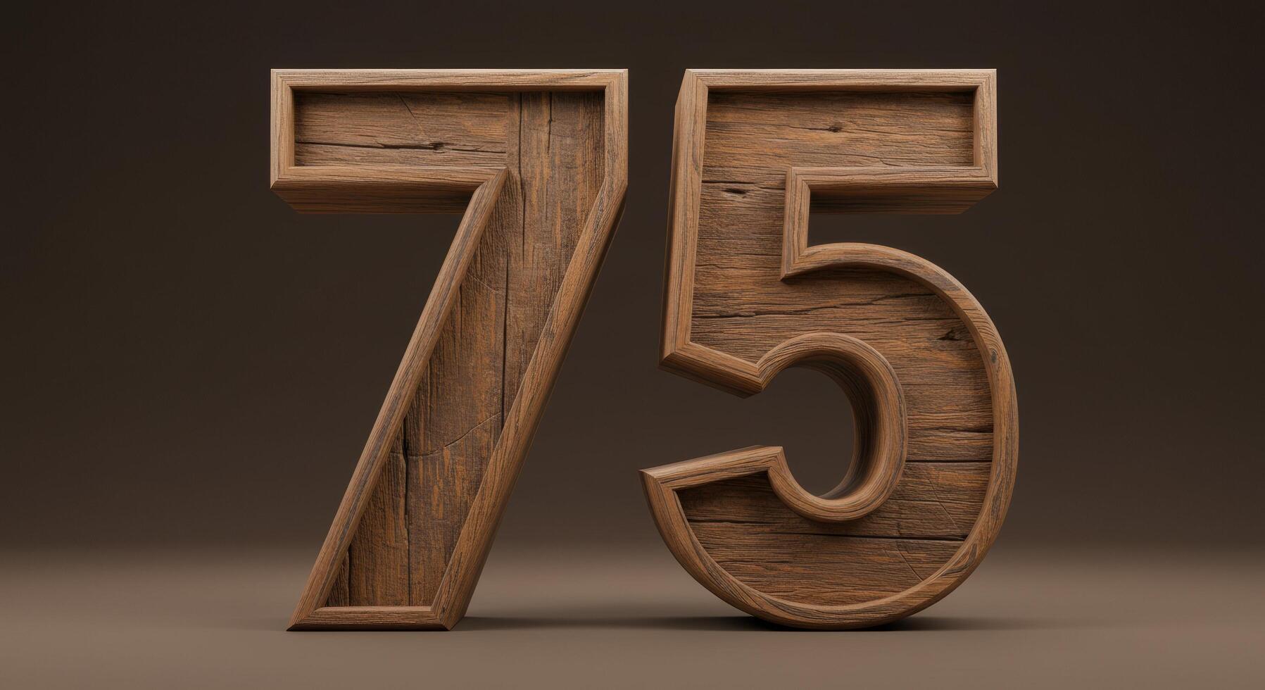 Rustic Wooden Number Seventy-Five A 3D Rendered Image photo