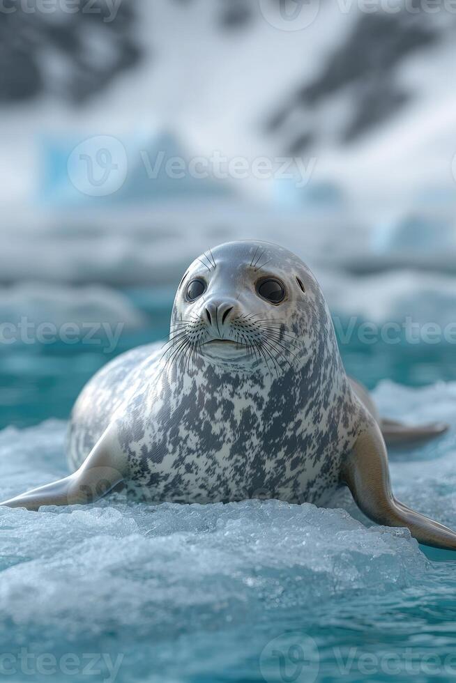 Leopard Seal Pup Resting On Ice Floe In Arctic photo