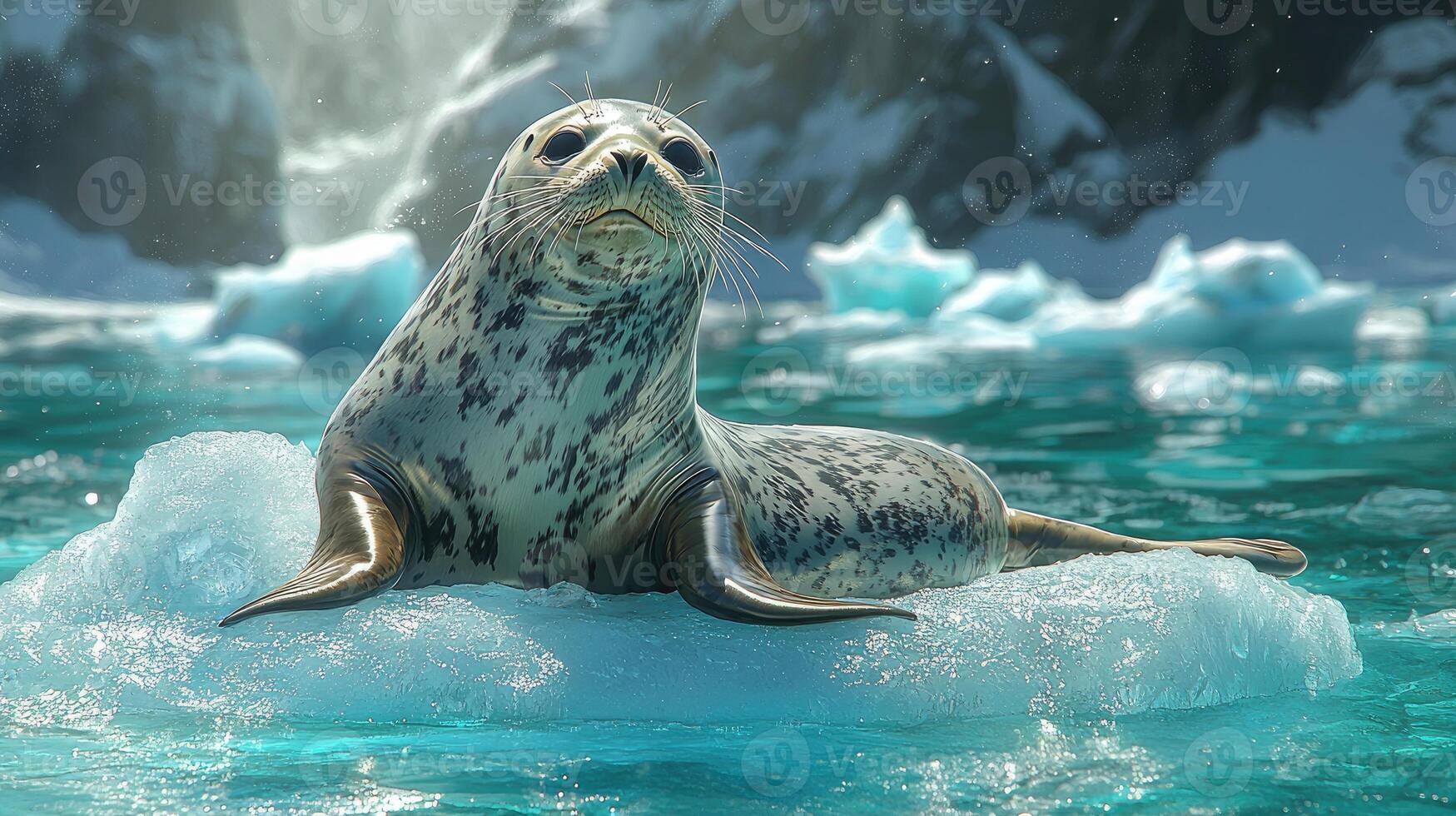 Leopard Seal Resting On Ice Floe In Antarctic photo