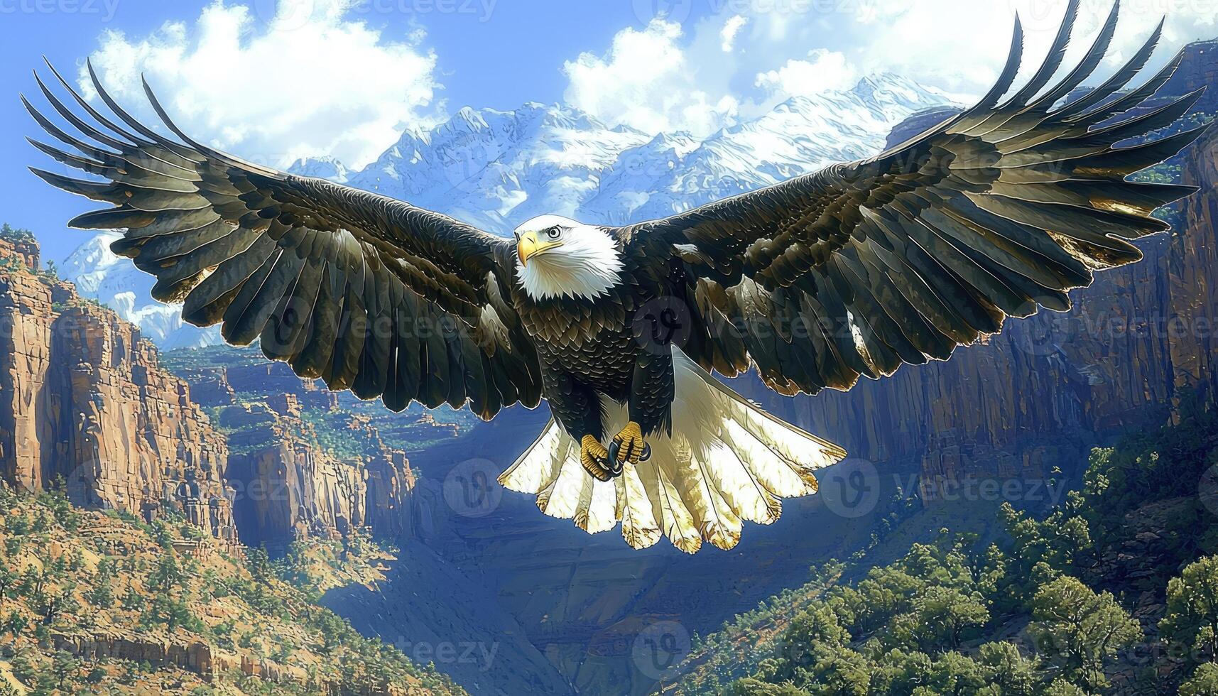 Eagle Soaring Over Mountains photo