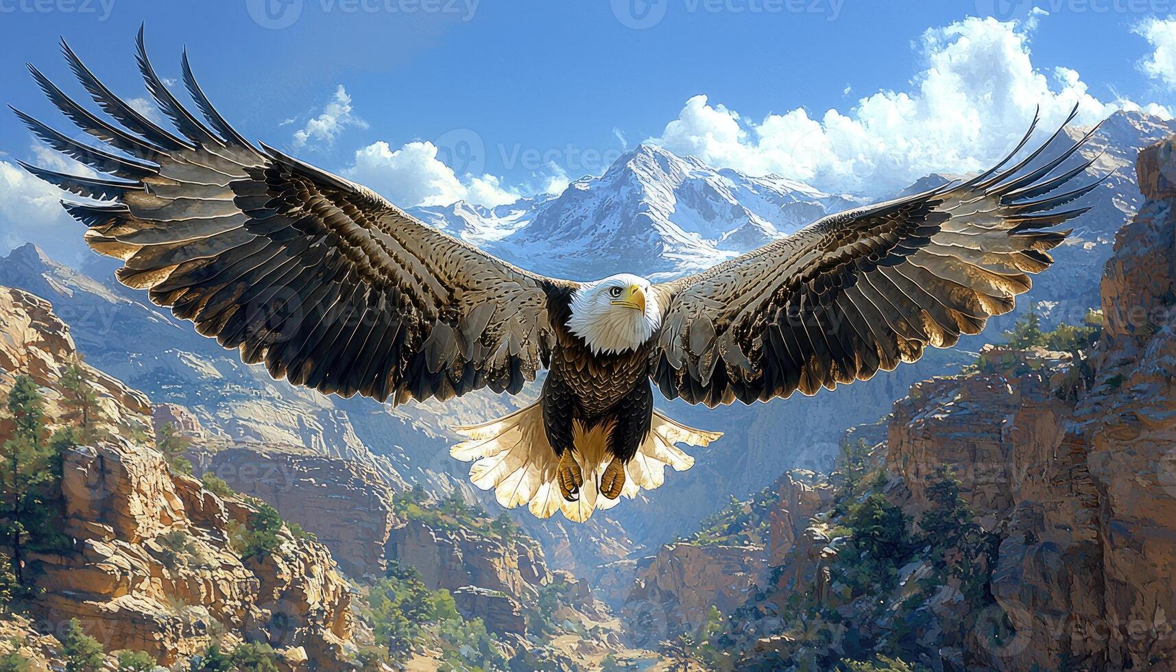 Eagle Soaring Over Mountainous Terrain photo