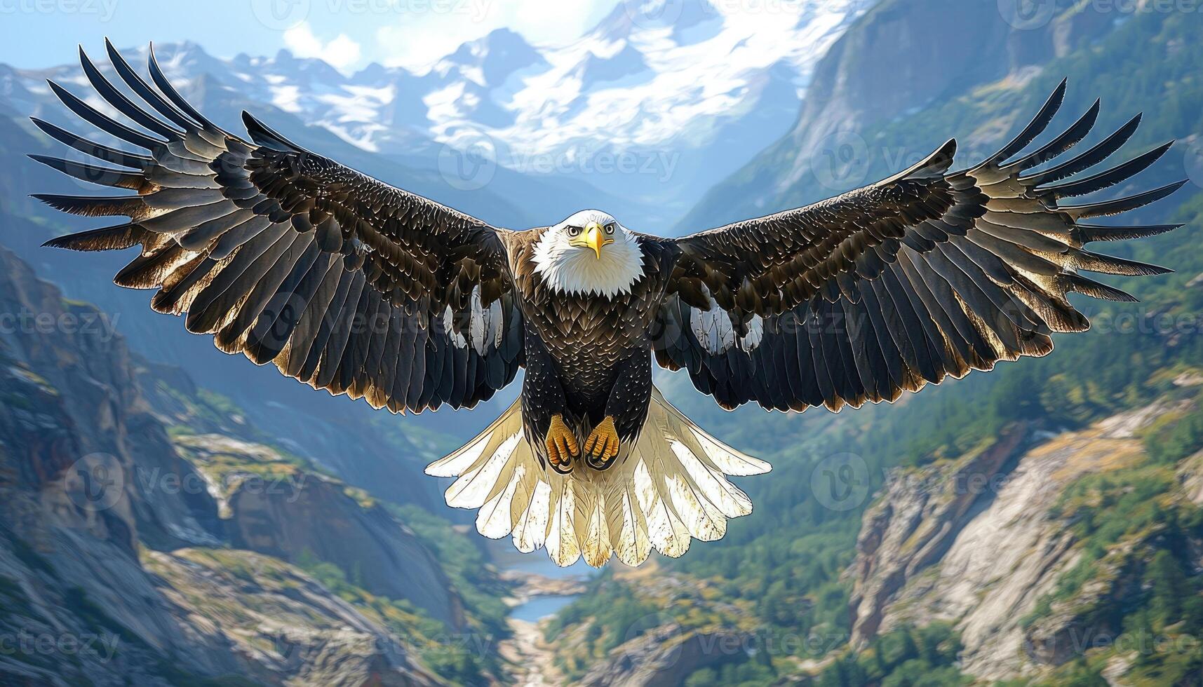 Eagle Soaring Above Mountainous Terrain photo