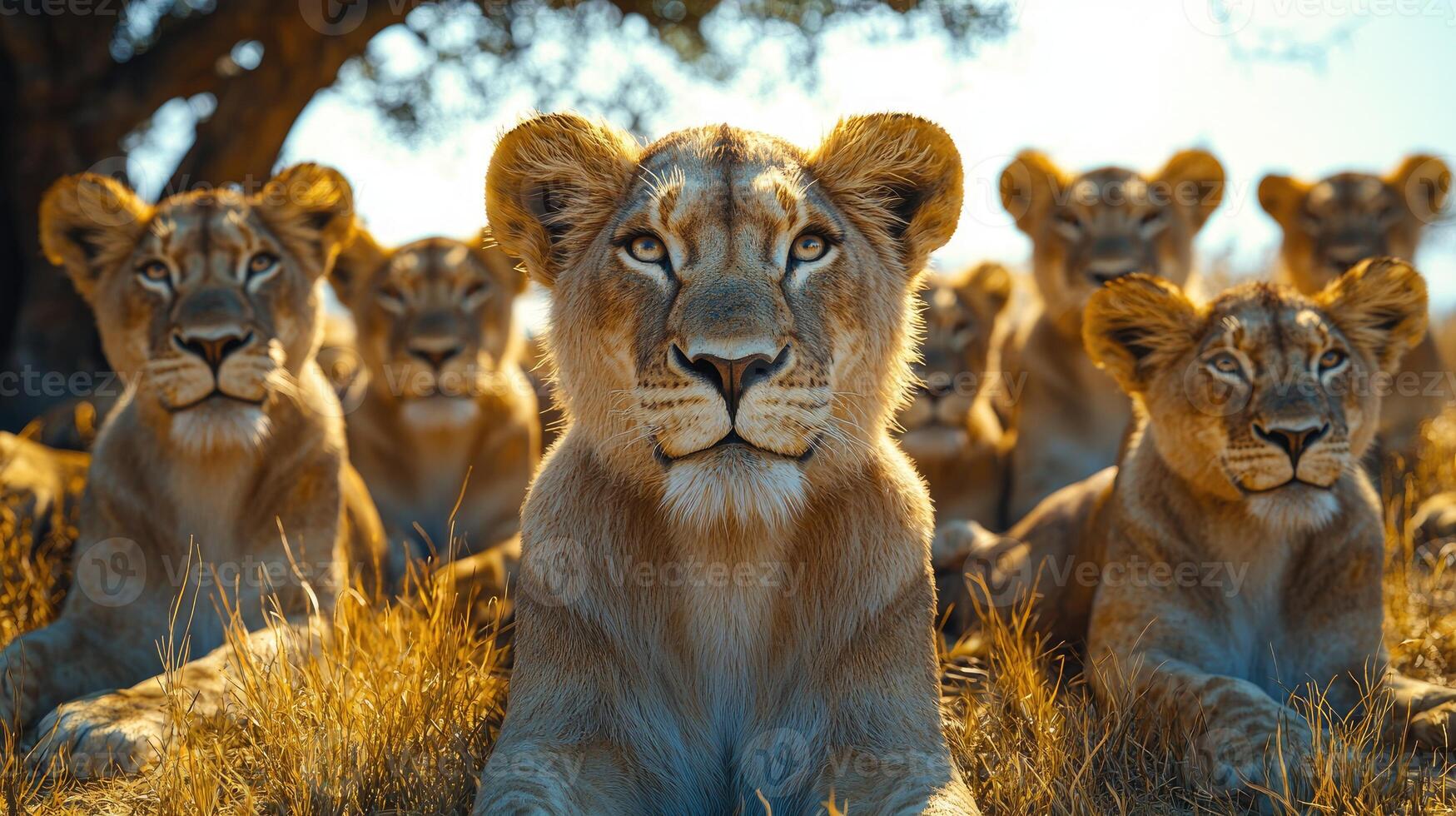 Lions in the wild AT sunset photo