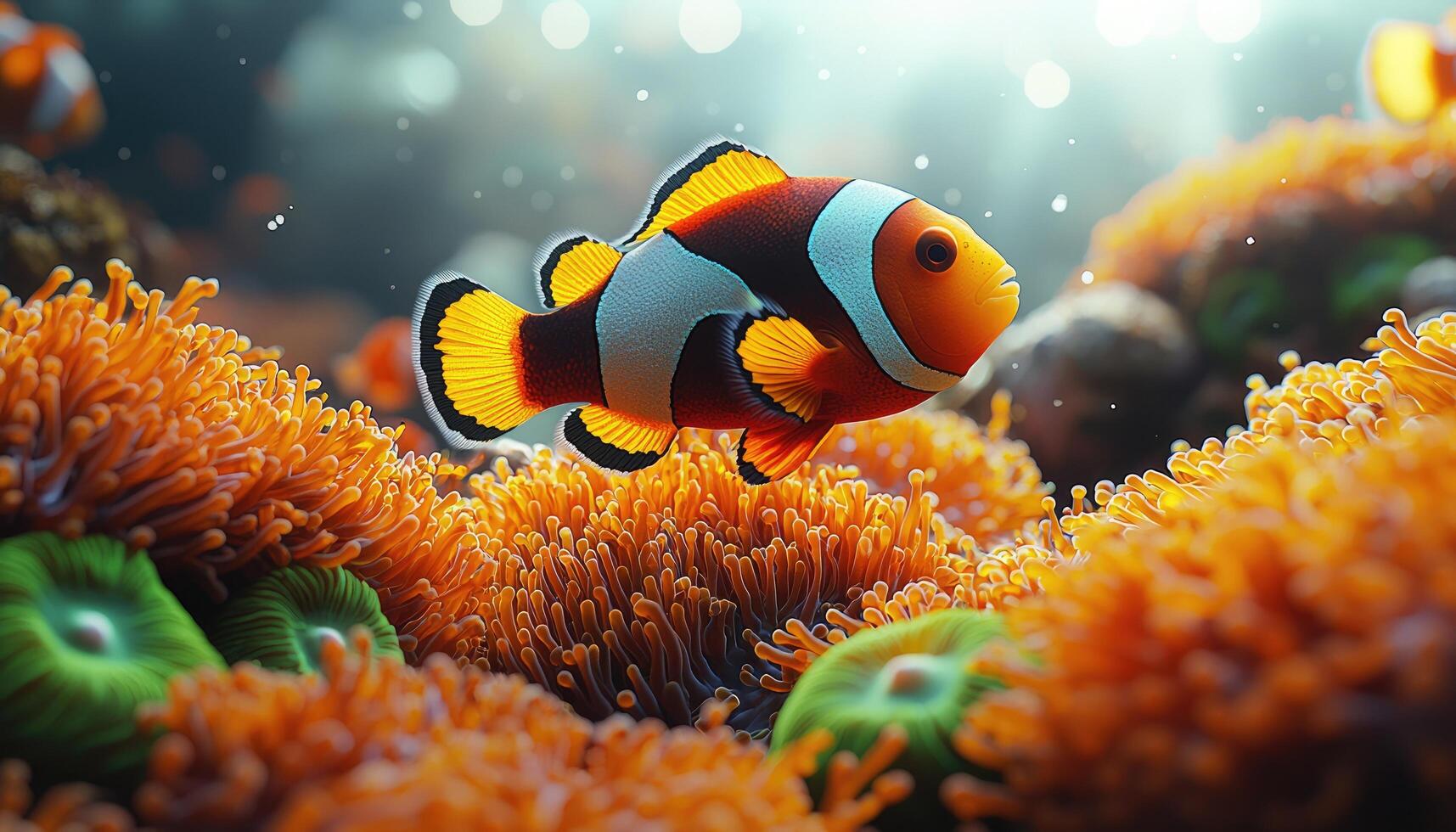 Anemone fish in the ocean with a clown fish photo