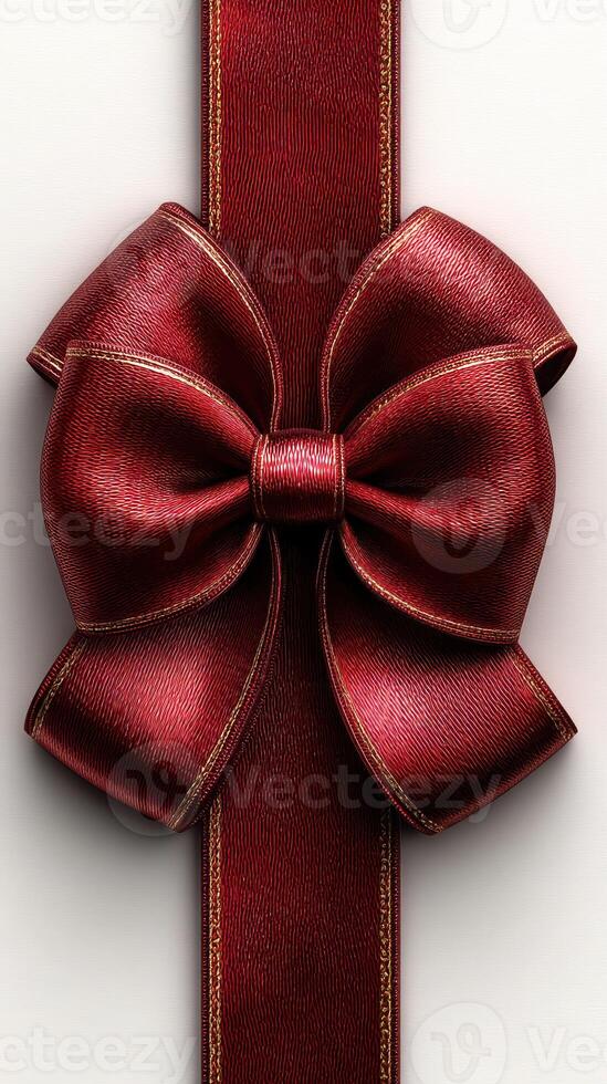 Beautiful red ribbon bow on a textured background perfect for gift wrapping or decorations during festive celebrations photo
