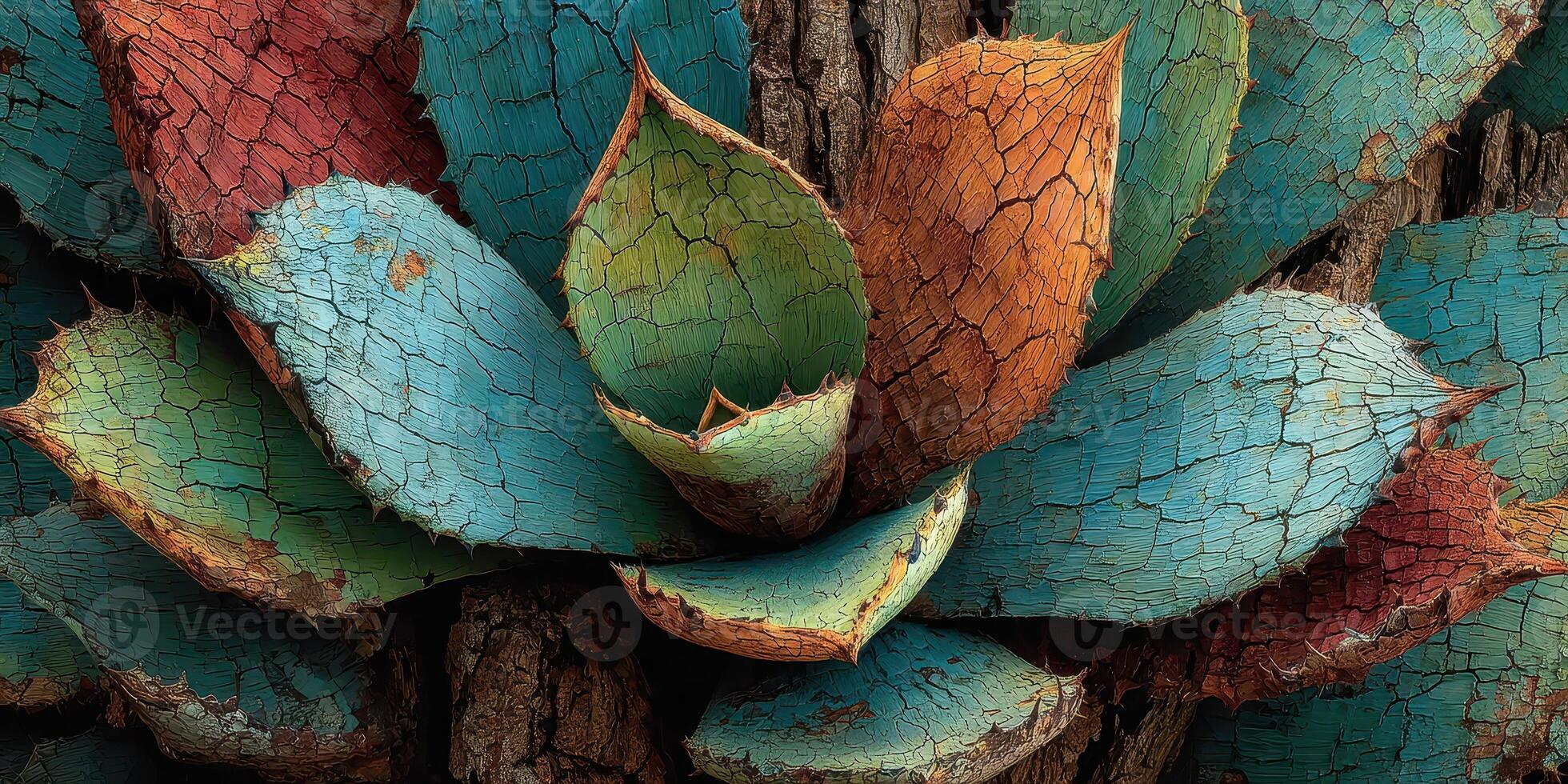 Unique agave plant with vibrant colors and textured leaves in a natural setting during daytime photo