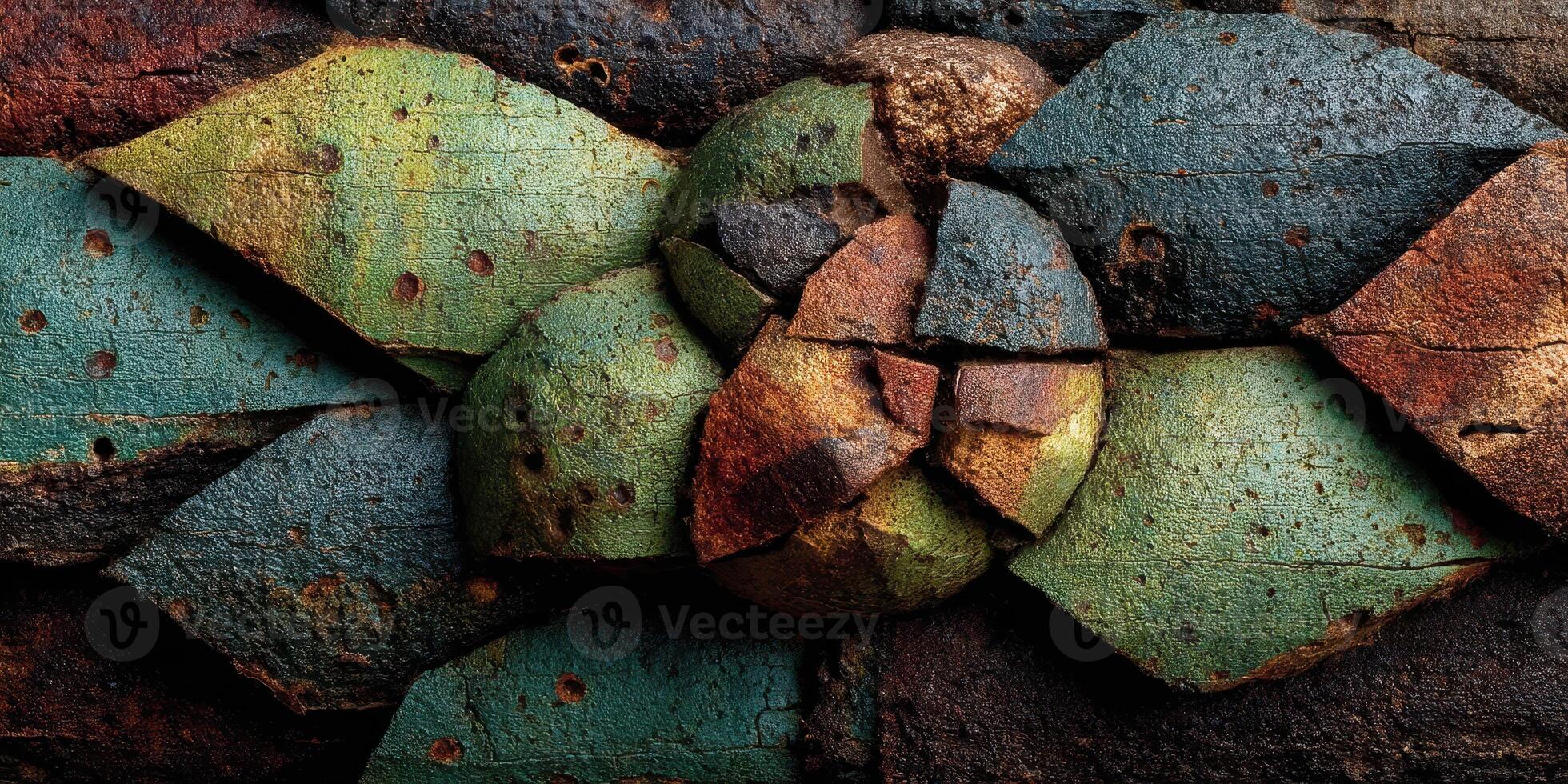 Textured artwork displays a vibrant mix of colors and shapes, showcasing a creative approach to natural materials and design photo