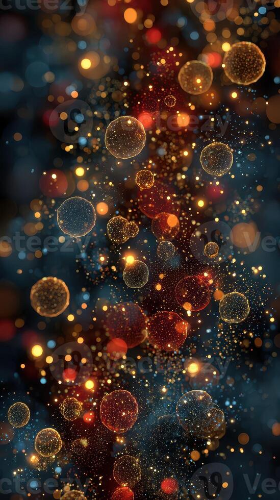 Colorful orbs of light suspended in a dark space create a magical atmosphere during nighttime photo