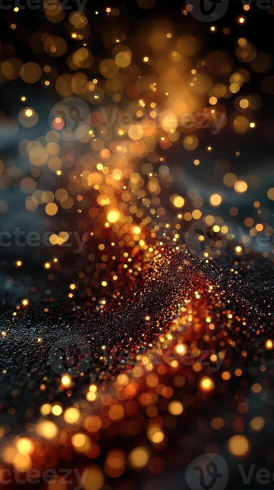 Sparkling golden particles illuminate a dark background, creating a captivating visual effect during a magical evening event photo