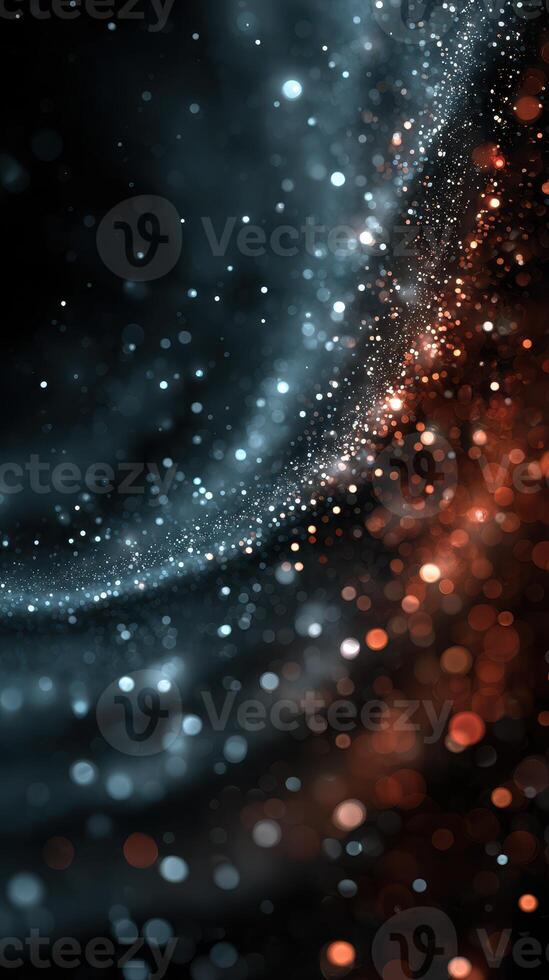Swirling particles create a mesmerizing cosmic effect with contrasting colors in a dark background photo