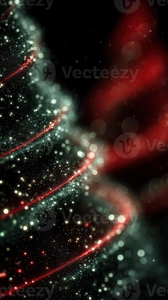 Bokeh effect highlights festive spirals with red and green hues in a dark setting during the holiday season photo