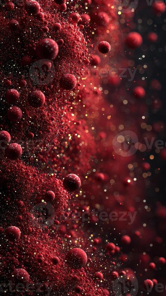 Vibrant red abstract swirl with floating particles creating a dynamic visual effect at night photo