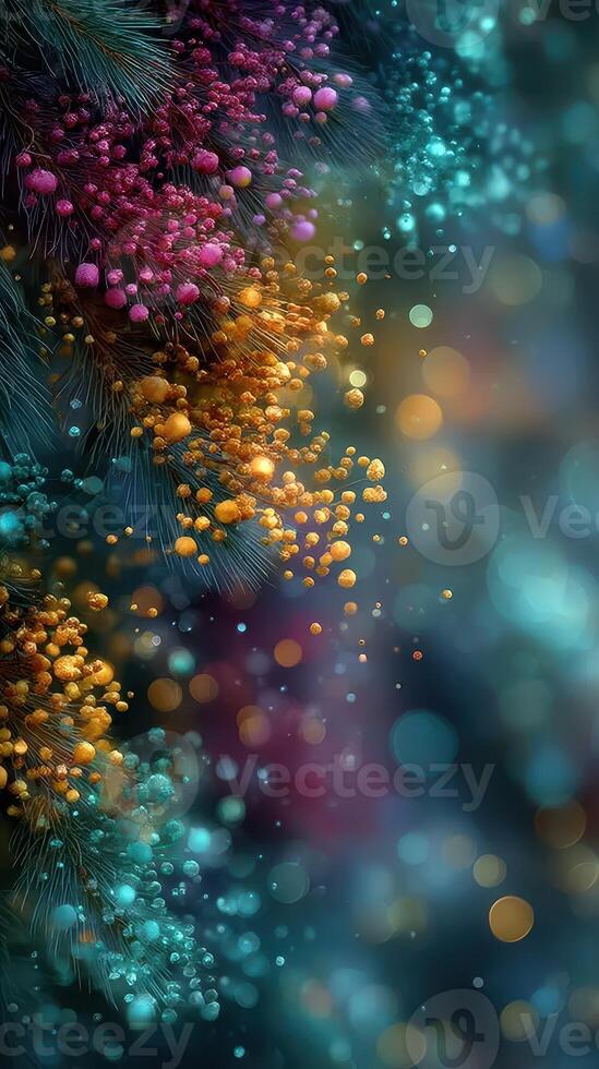 Colorful abstract design with vibrant colors and dynamic shapes resembling a cosmic atmosphere or nature-inspired elements photo
