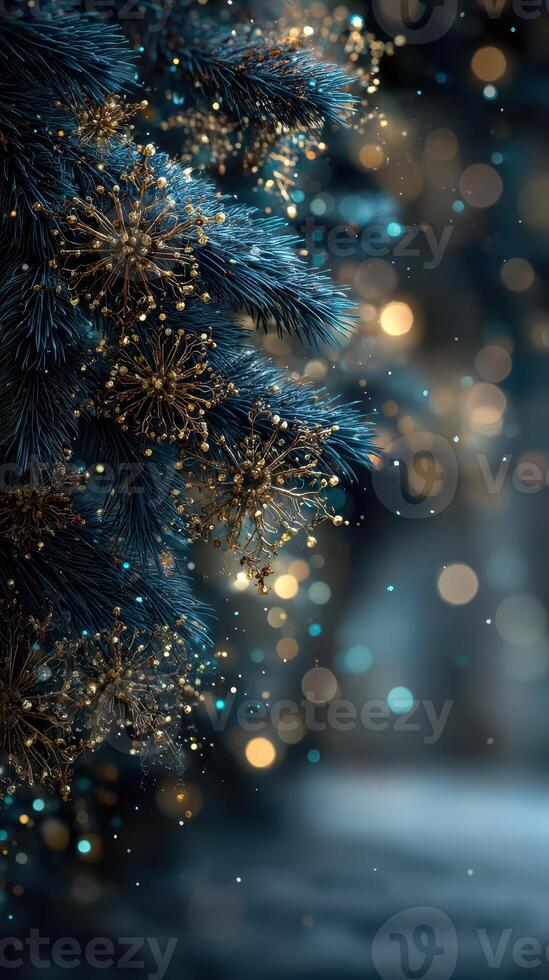 Decorative holiday scene with shimmering lights and winter foliage creating a festive atmosphere photo